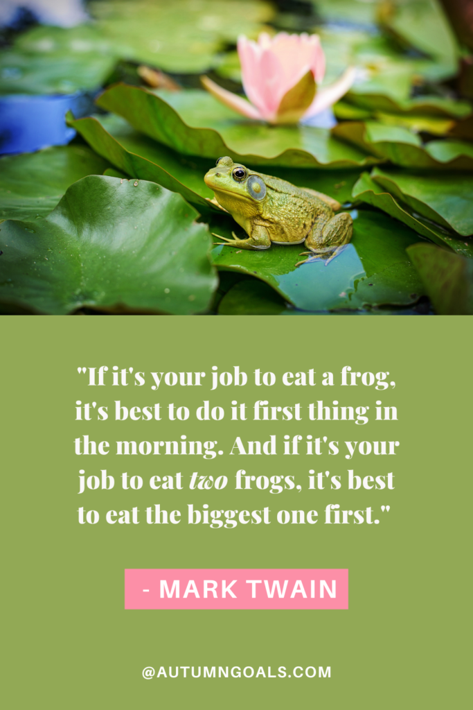 "If it's your job to eat a frog, it's best to do it first thing in the morning... and if it's your job to eat two frogs, it's best to eat the biggest one first." - Mark Twain